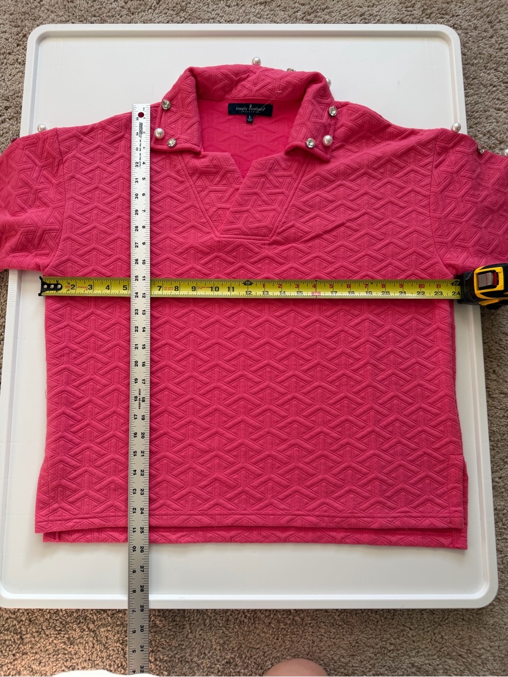 Simply Southern Hot Pink Quilted Knit Pullover w/ Pearl & Rhinestone Accents L - Picture 11 of 11